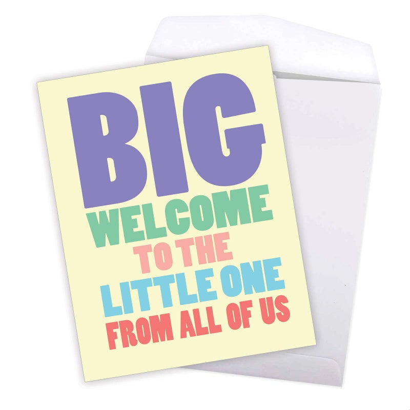 NobleWorks, Hilarious New Baby Congratulations Greeting card, Pregnancy Notecard w/Envelope, From All of Us (8.5 x 11 Inch), Big Welcome J4870BBG-US - Image 5